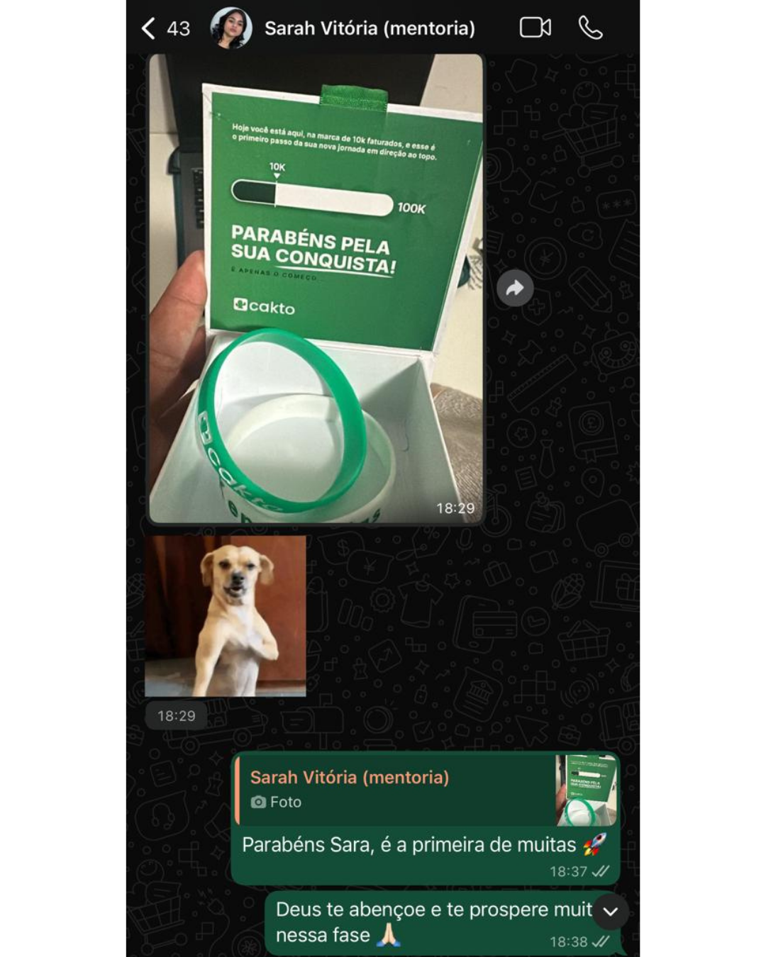 Conquista dos primeiros 10 mil compartilhada por Sarah
